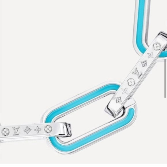 AUTHENTIC LOUIS VUITTON LVMONOGRAM LINKS STERLING & BLUE ENAMEL BRACELET 8 - Picture 14 of 15